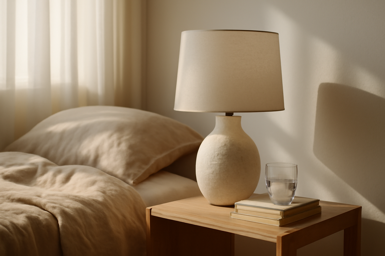 Idée d'aménagement pour petite chambre : rangements muraux, bureau compact et palette neutre pour agrandir visuellement
