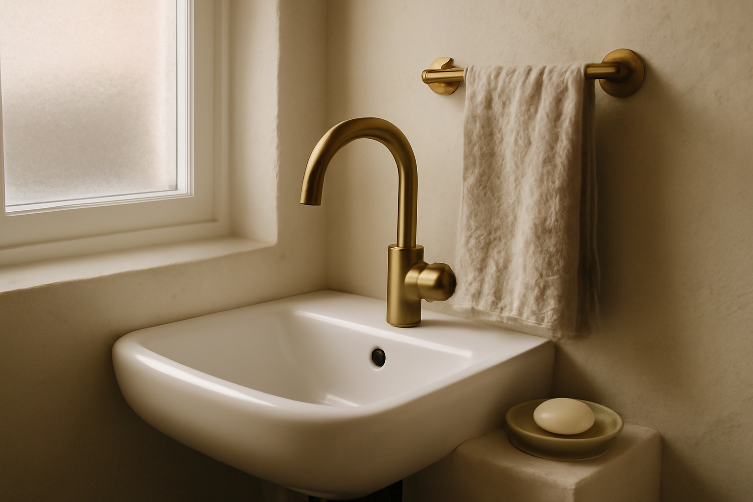 Optimisation petite salle de bain avec douche d'angle, étagères murales, miroir lumineux et accessoires gain de place