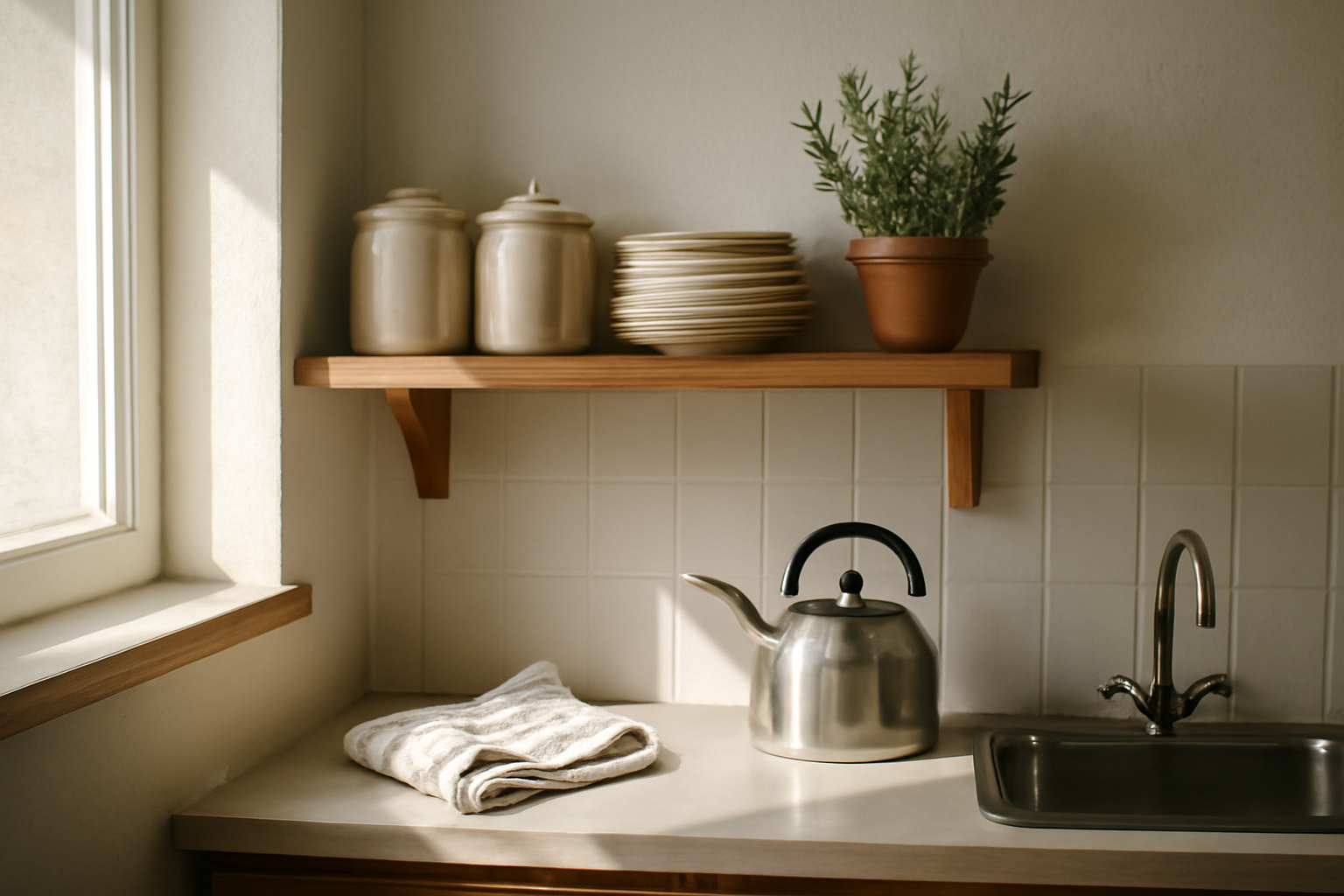 Idées d'aménagement pour petite cuisine — étagères ouvertes, tiroirs astucieux et éclairage LED pour maximiser l'espace