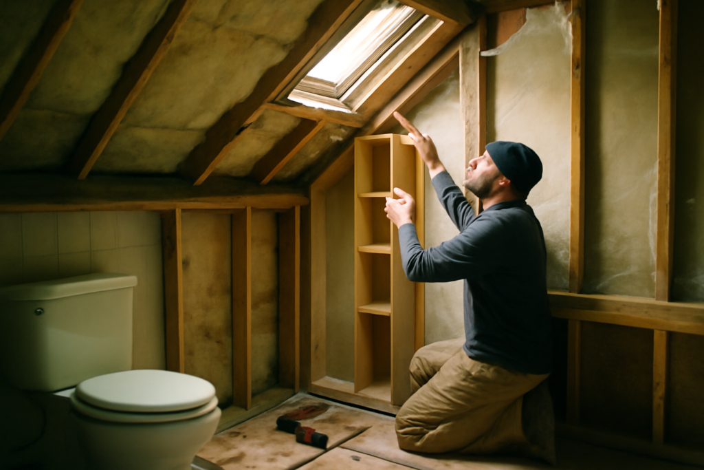 Aménagement sous escalier moderne : placards sur mesure, étagères et éclairage LED pour optimiser le rangement et gagner de la place