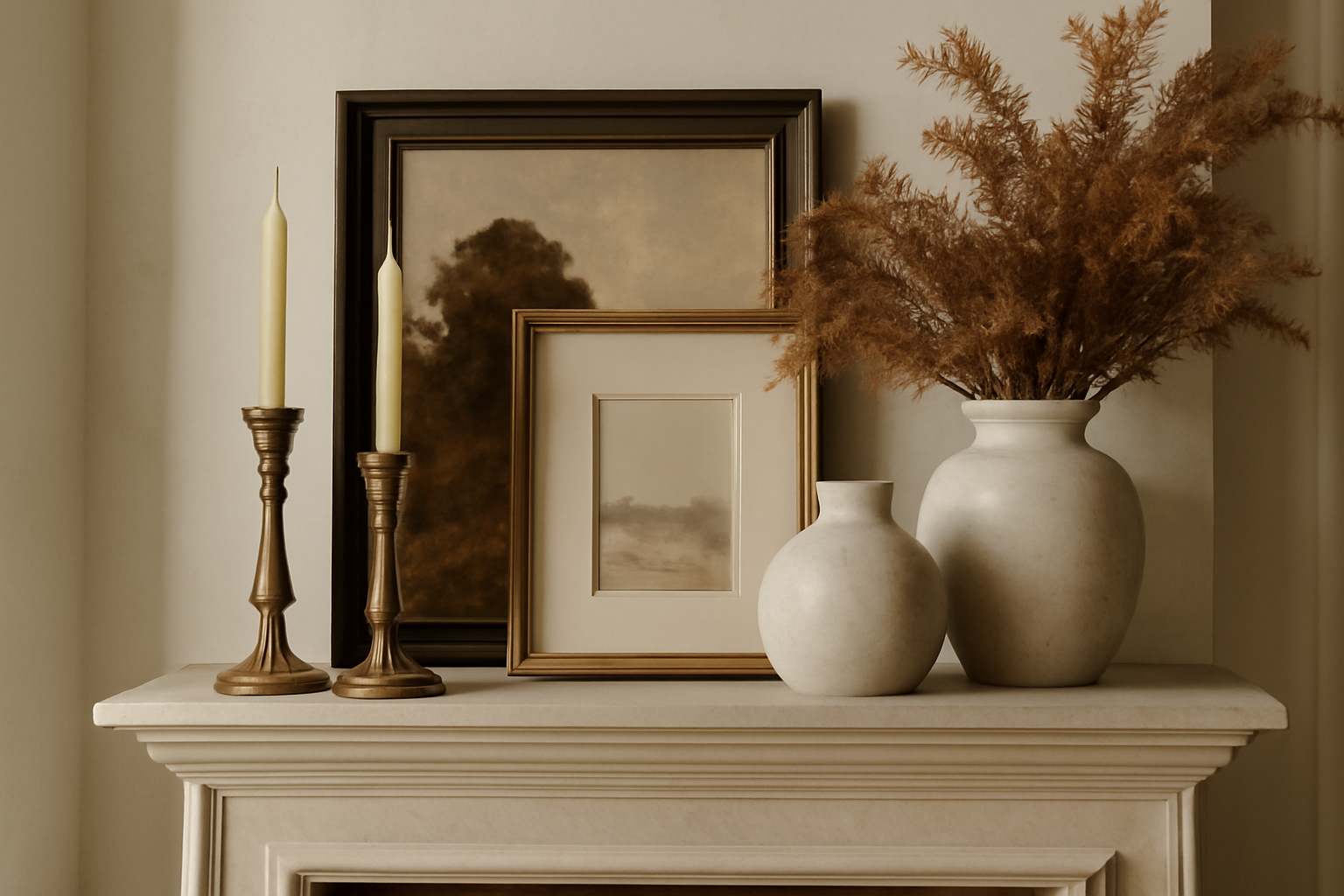 Idée déco cheminée rustique : bûches empilées, guirlande lumineuse et plantes vertes pour une ambiance cosy