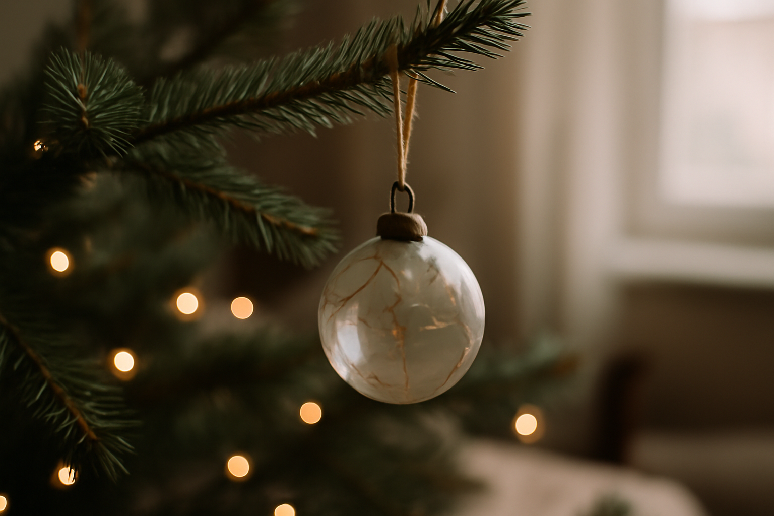 Ambiance intérieure de Noël : cheminée décorée, centre de table naturel et guirlandes lumineuses cosy