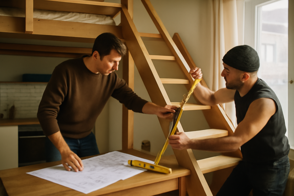 Escalier pour mezzanine en bois et métal sur mesure, design contemporain, gain de place et sécurité