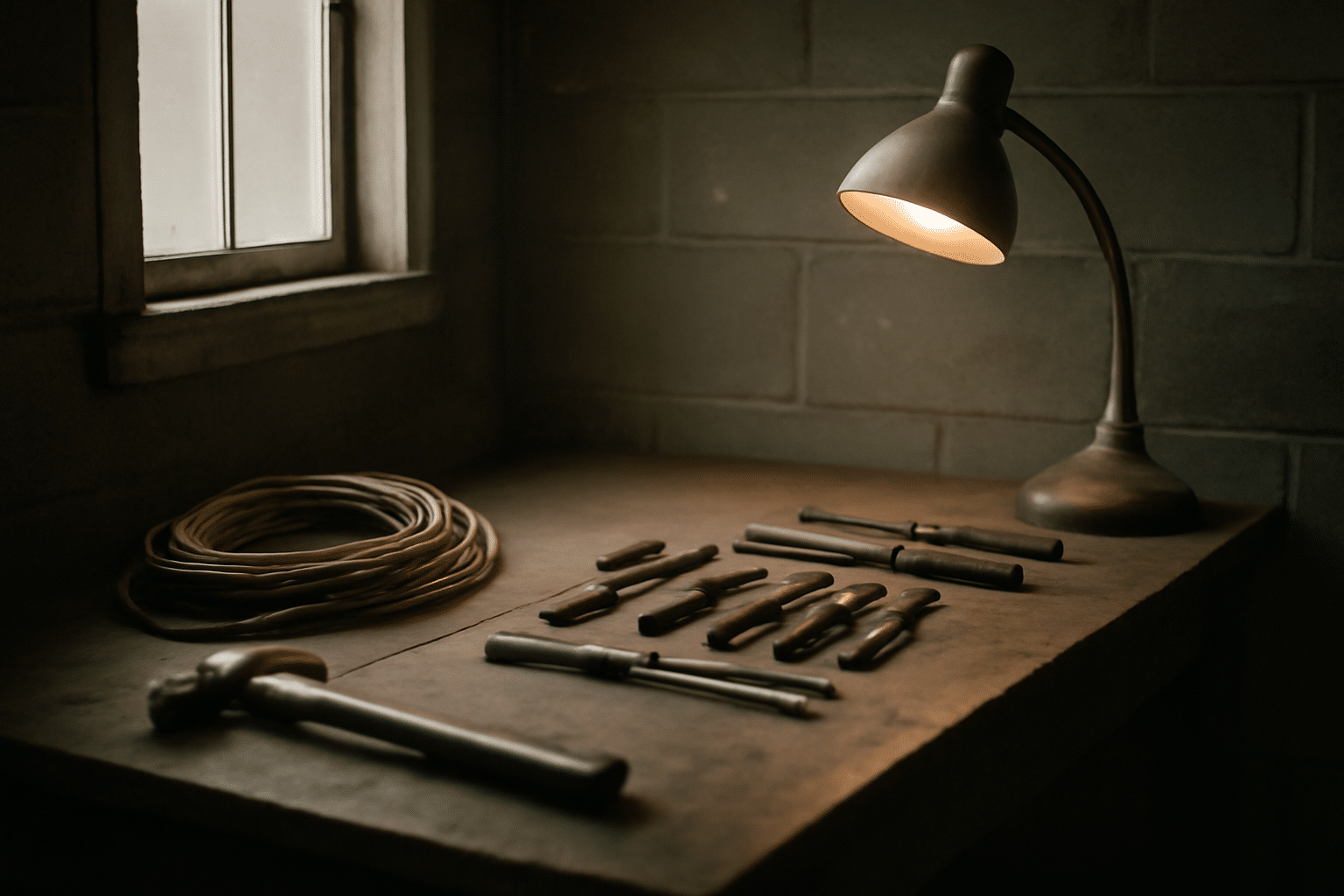 Intérieur de garage aménagé transformé en atelier fonctionnel : étagères, outils et rangement optimisé