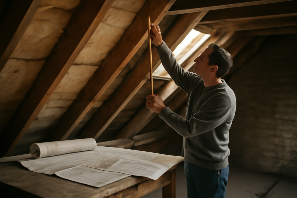 Aménagement combles idées — espace sous-toit optimisé en chambre-bureau lumineux avec rangements intégrés
