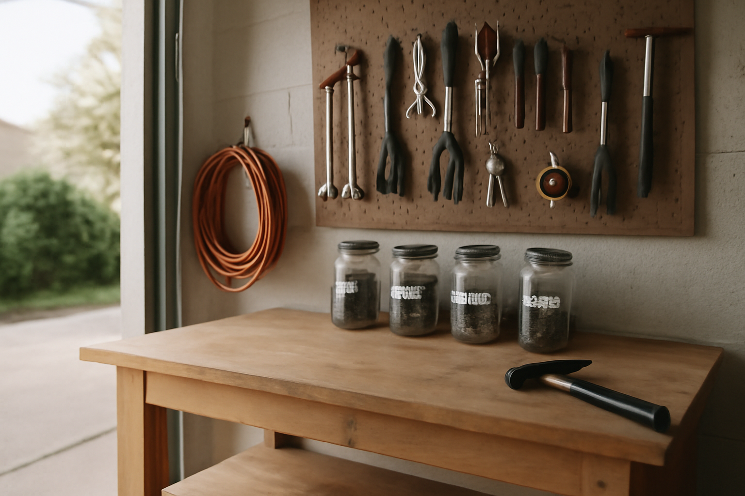 Solutions de rangement pour aménager un garage : panneaux perforés, bacs empilables, porte-vélos et éclairage LED