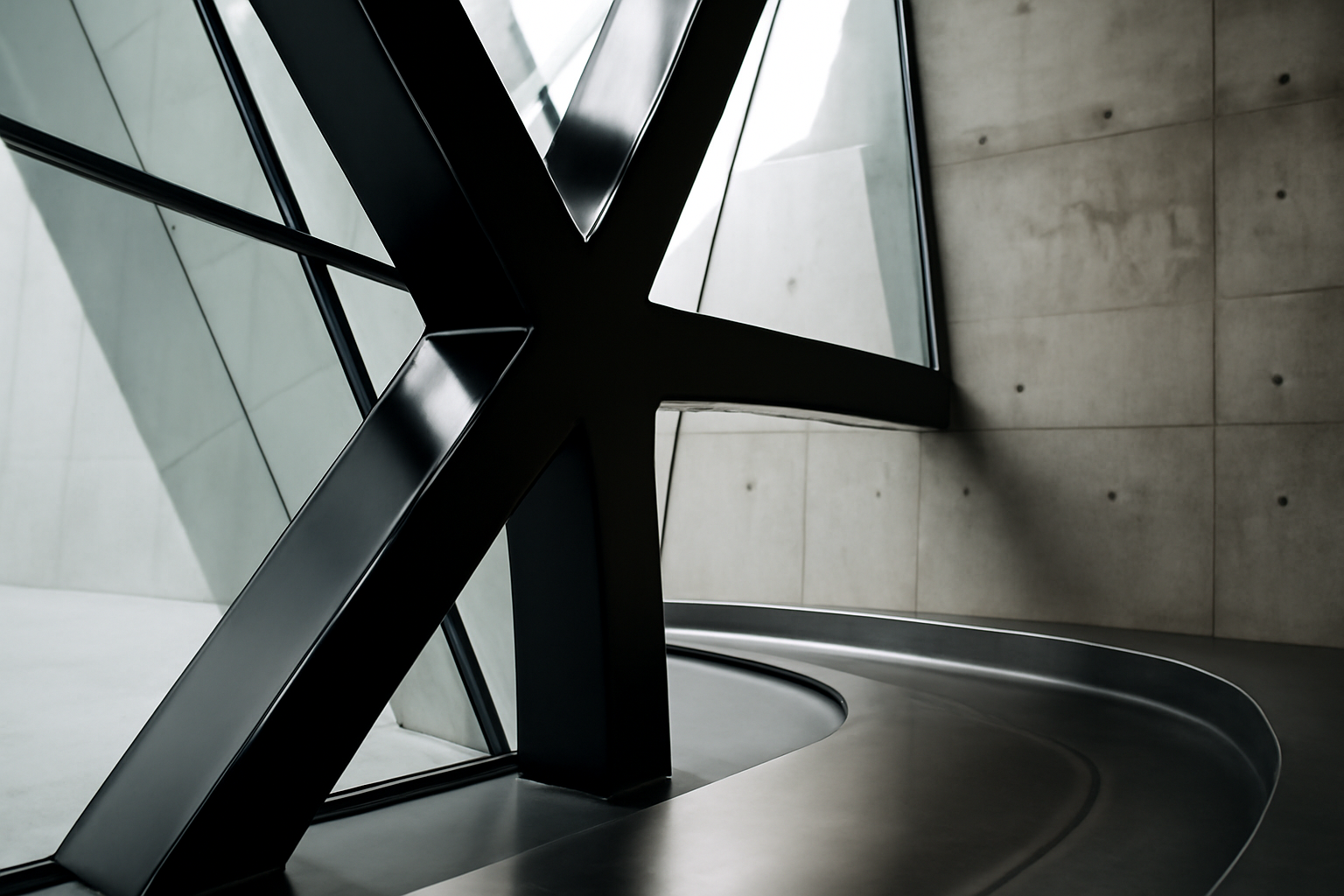 Intérieur sculptural par l'architecte Odile Decq — escalier dramatique, espaces ouverts et design audacieux