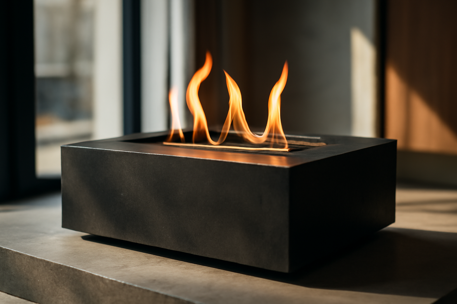 Brasero intérieur contemporain en acier corten, insert de chauffage d'appoint pour séjour au style industriel et confort thermique
