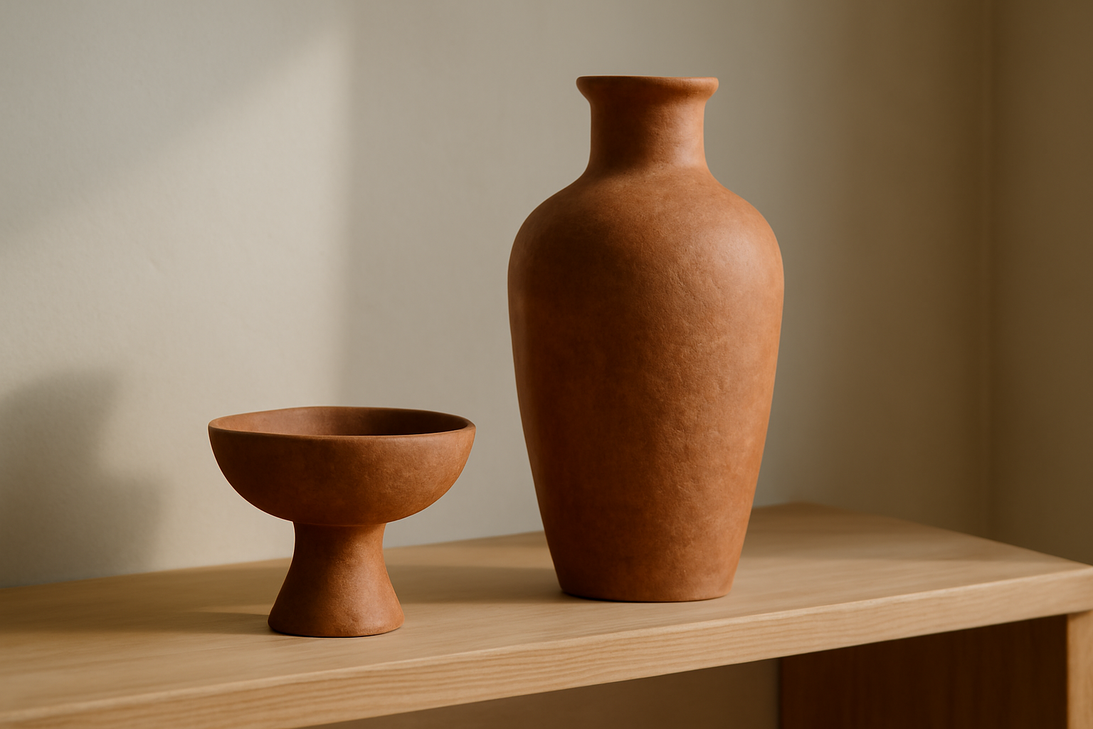 Ensemble de pots terracotta en terre cuite pour étagères et table, style méditerranéen et artisanal