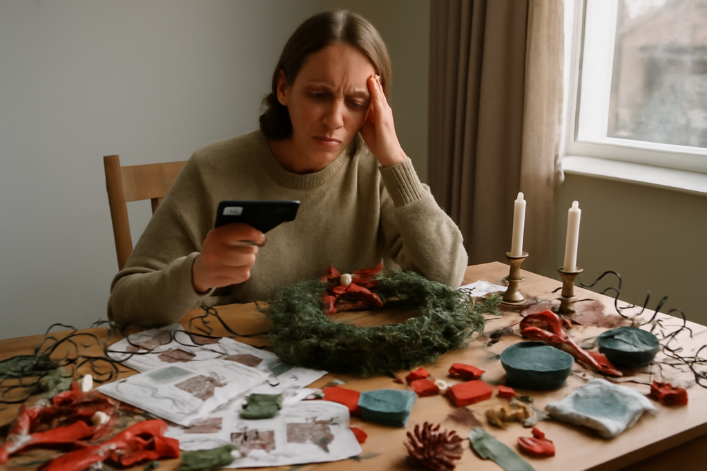 DIY décoration de Noël — couronne faite maison en branches, pommes de pin et rubans rouges, tutoriel pas à pas