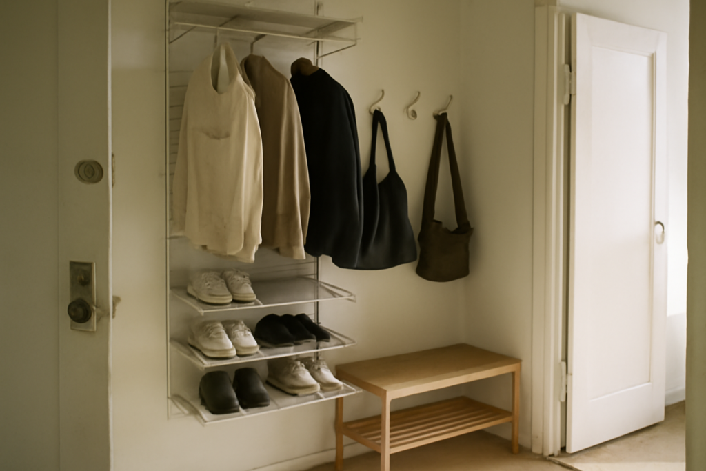 Dressing d'entrée sur mesure, design moderne et gain de place avec rangement chaussures et vestiaire