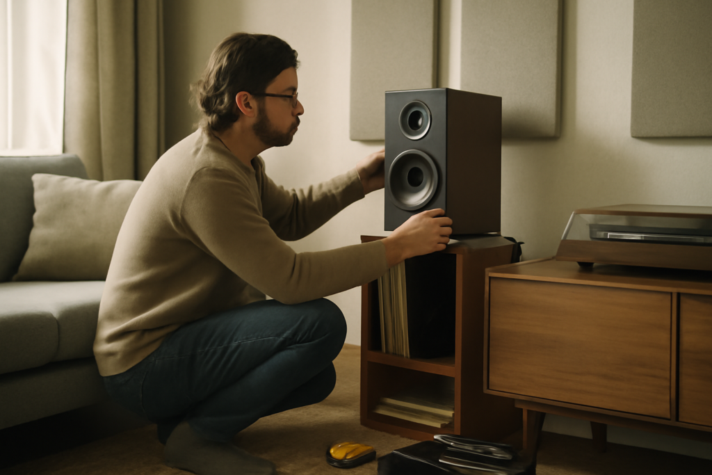 Enceinte design Bluetooth sans fil en bois et aluminium — son haute-fidélité pour salon moderne