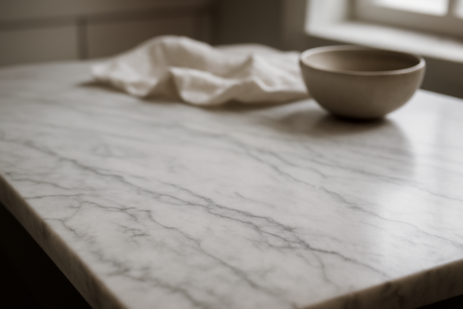Plan de travail en marbre pour cuisine contemporaine, finition polie, durable et raffinée